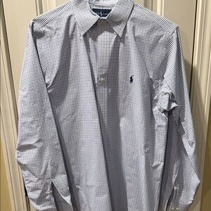 Polo Ralph Lauren Men's White and Blue Check Dress Shirt
